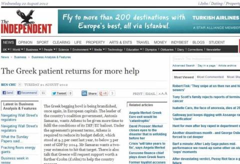 Independent: «Ο Έλληνας ασθενής επιστρέφει για βοήθεια»