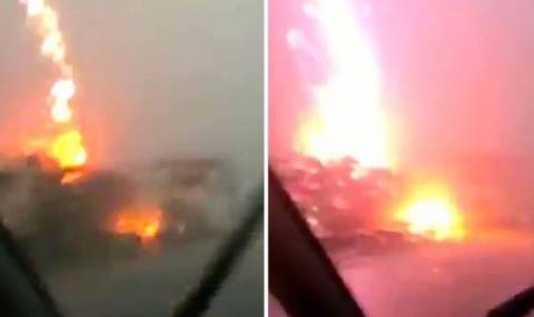 Πολωνία: Φορτηγό τυλίχθηκε στις φλόγες μετά από χτύπημα κεραυνού! (video)