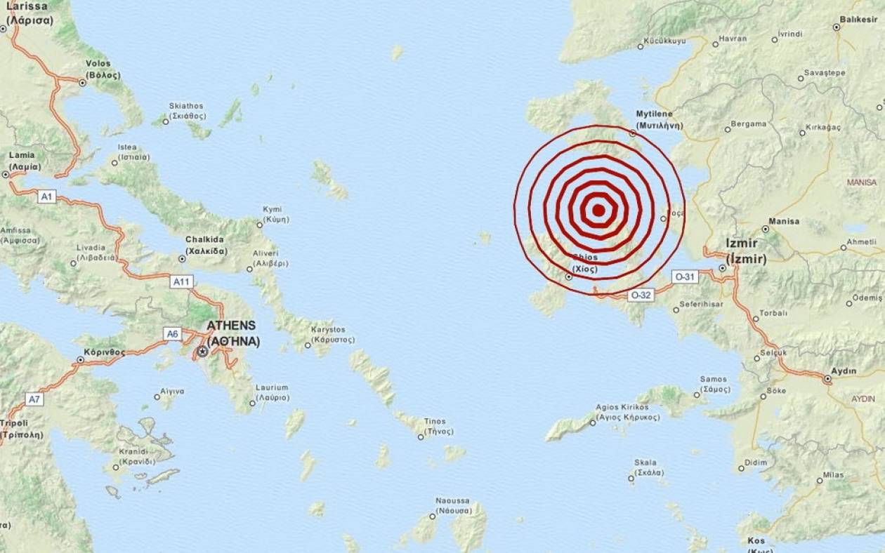 Σεισμός 4,1 Ρίχτερ μεταξύ Χίου και Λέσβου