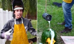 Τι γίνεται αν ρίξεις λιωμένο αλουμίνιο σε… καρπούζι; Τέχνη! (video)