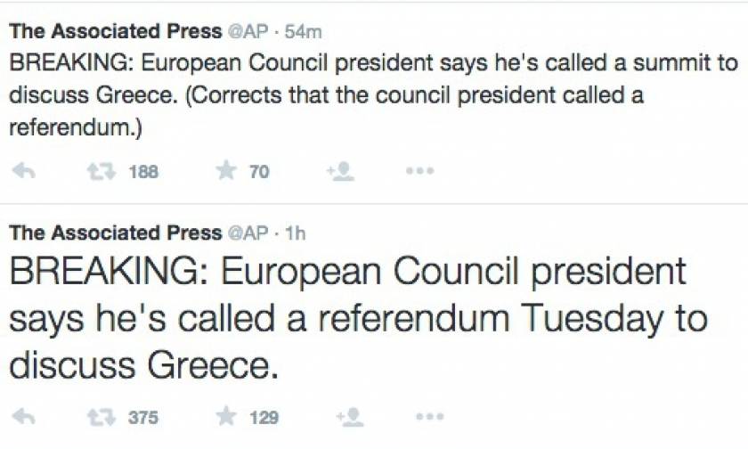 Δημοψήφισμα: Απίστευτη γκάφα του Associated Press - Έκαναν τη Σύνοδο Κορυφής νέο δημοψήφισμα