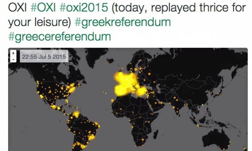 Αποτέλεσμα δημοψήφισμα 2015 - Ο παγκόσμιος χάρτης του Twitter λίγο μετά το «Όχι»