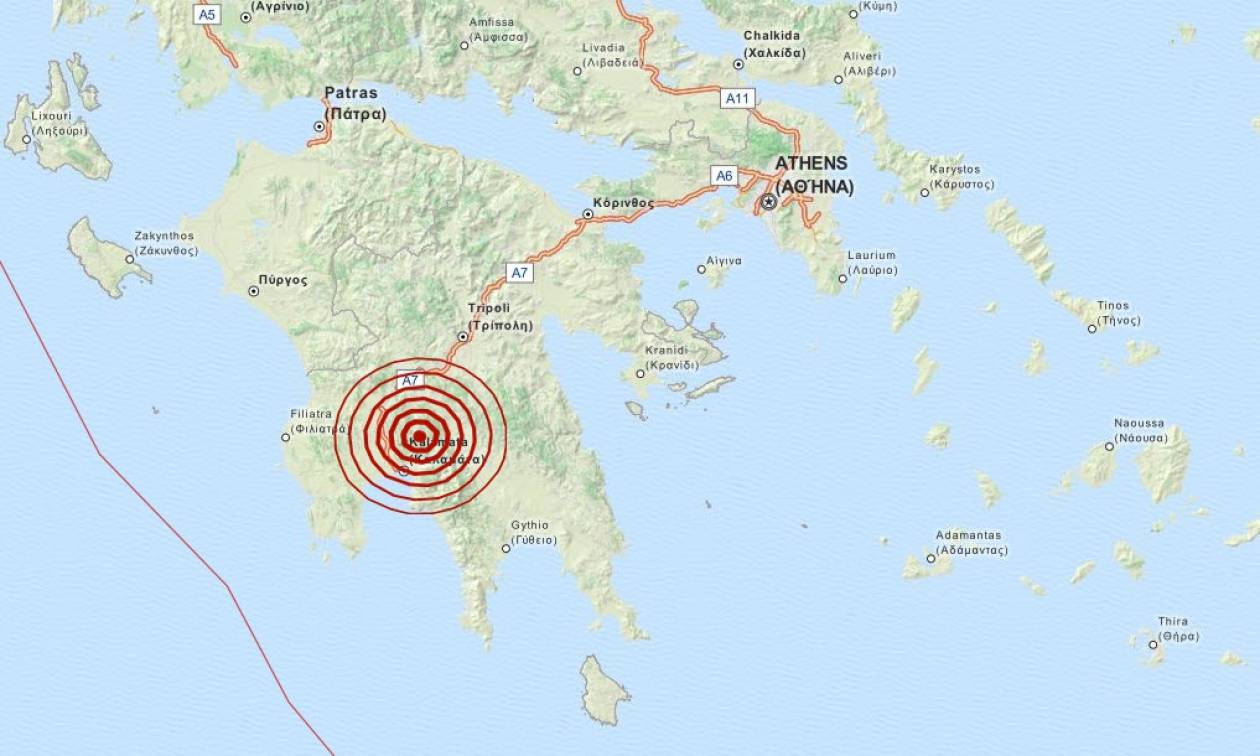 Σεισμός 4 Ρίχτερ βόρεια της Καλαμάτας