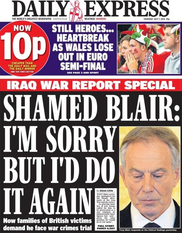 Βρετανία-Πόλεμος Ιράκ: Ο Τύπος καταγγέλλει την αλαζονεία του Τόνι Μπλερ - Δείτε όλα τα πρωτοσέλιδα