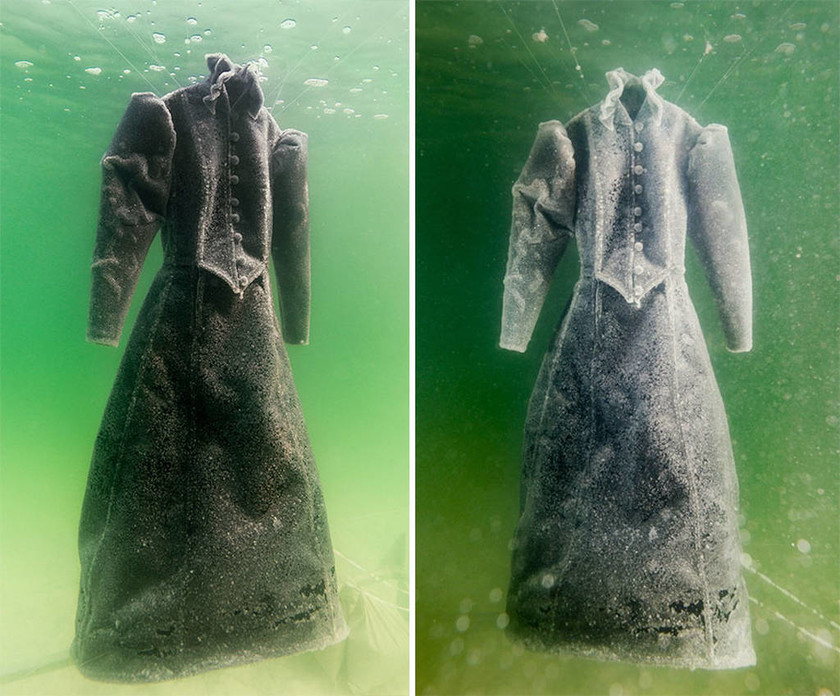 Άφησε ένα φόρεμα στη Νεκρά Θάλασσα για δύο χρόνια και μεταμορφώθηκε σε ένα κρυστάλλινο αριστούργημα