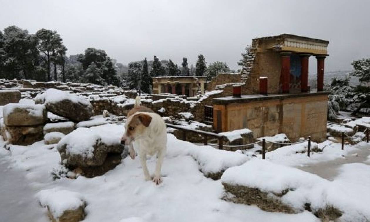 Η εντυπωσιακή εικόνα της χιονισμένης Κνωσού (photo+video)