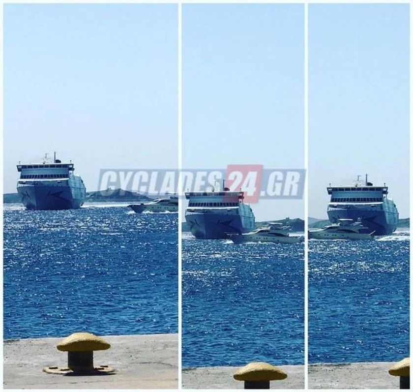 Φωτογραφία σοκ: Πολυτελές γιοτ πέρασε ξυστά από πλοίο της γραμμής στη Μύκονο 