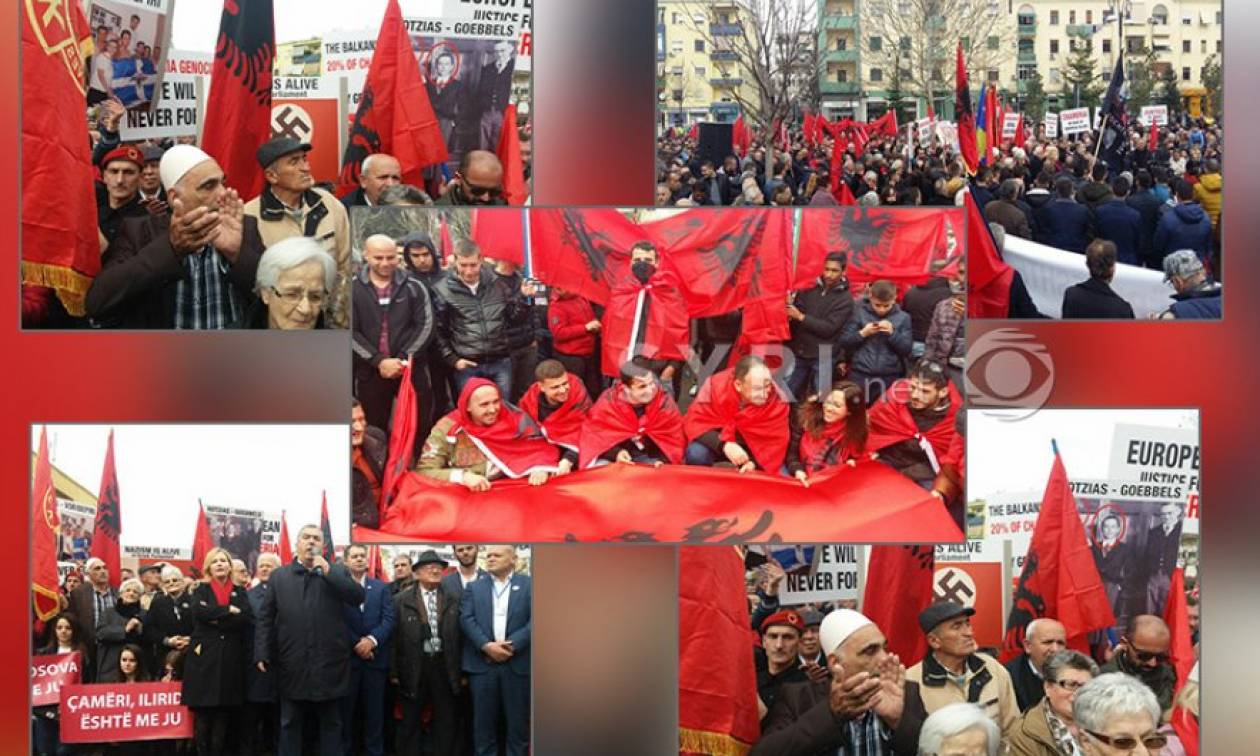 Αλβανία: Προκλητική συγκέντρωση κατά της Ελλάδας – Ύβρεις κατά Παυλόπουλου, Κοτζιά