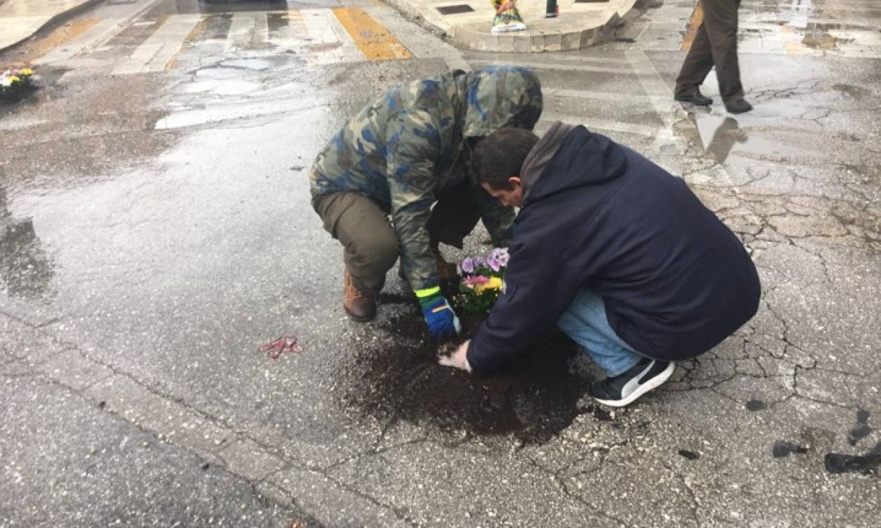 Κέρκυρα - Απίστευτο! Φύτεψαν λουλούδια στις λακκούβες (pics)