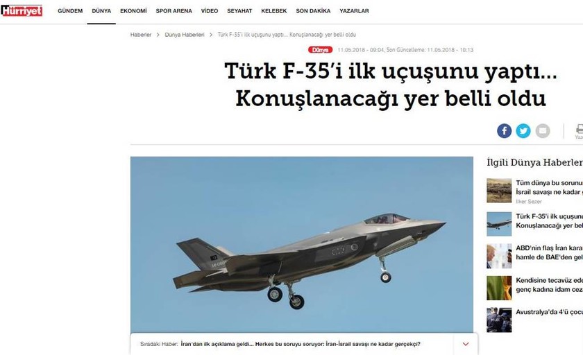 ΕΚΤΑΚΤΟ: «Παρθενική» πτήση για το πρώτο F-35 της Τουρκίας