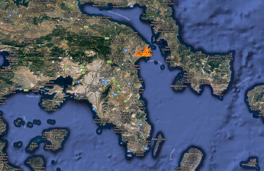 Φωτιά ΤΩΡΑ στην Αττική: Πυρκαγιά στο Σχινιά Μαραθώνα (χάρτης)