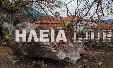 Ηλεία: Παρολίγο τραγωδία - Έπεσε μεγάλος βράχος πάνω σε εκκλησία (pics)