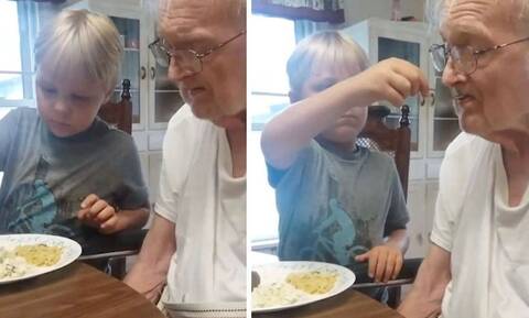 Συγκινητικό! 6χρονος ταΐζει τον παππού του με Αλτσχάιμερ (vid)
