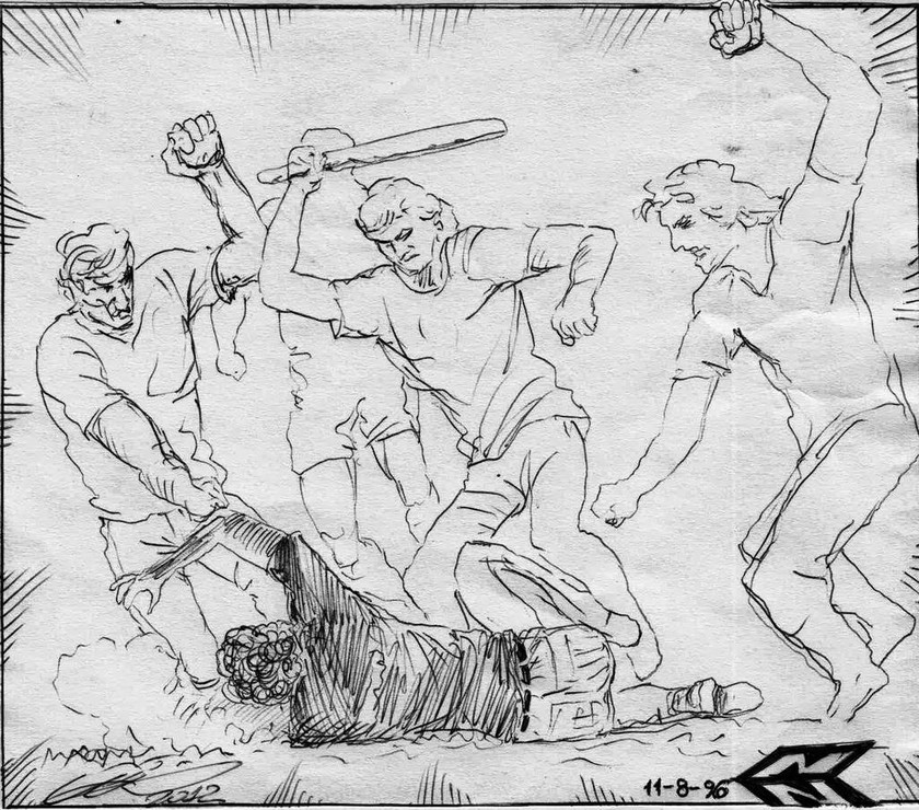 Η δολοφονία του Τάσου Ισαάκ, εξαδέλφου του Σολομού Σολωμού (φανταστική απεικόνιση). Δημιουργός: Χρήστης αΝώΔυΝος (Νίκος Δημ. Νικολαΐδης)