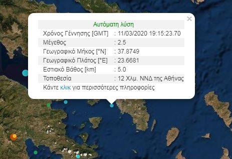 Σεισμική δόνηση σημειώθηκε λίγη ώρα πριν σε θαλάσσια περιοχή νότια της Αττικής