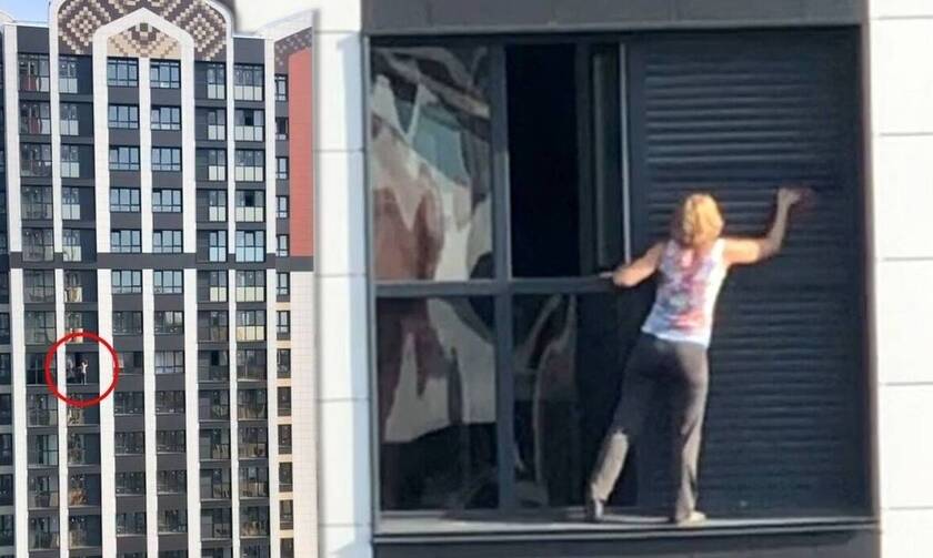 Αν φοβάστε τα ύψη μην το δείτε - Ρίσκαρε τη ζωή της για να καθαρίσει το παράθυρο (vid)