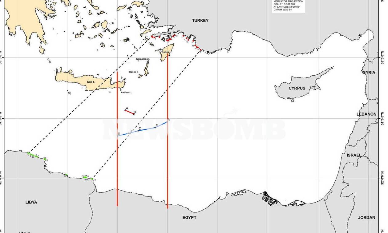 ΑΟΖ Ελλάδας - Αιγύπτου: Αυτός είναι ο χάρτης της συμφωνίας -Έτσι ακυρώνεται το τουρκολιβυκό μνημόνιο