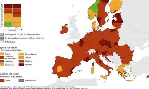 Κοροναϊός - ECDC : Παραμένει «πορτοκαλί» το μεγαλύτερο μέρος της Ελλάδας (χάρτες)