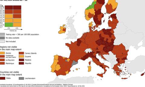 Κορονοϊός: Παραμένει κόκκινη η Ελλάδα στους χάρτες του ECDC 