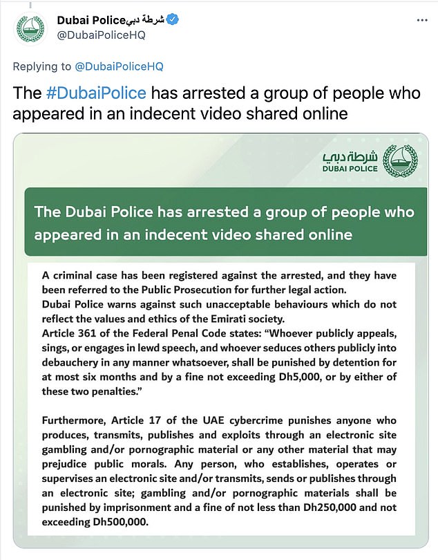 Η ανακοίνωση της αστυνομίας του Ντουμπάι