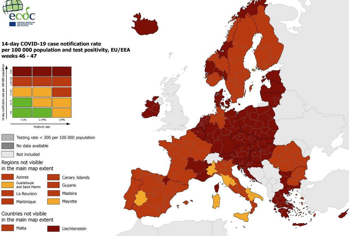Στο «βαθύ» κόκκινο η Ελλάδα στους χάρτες του ECDC