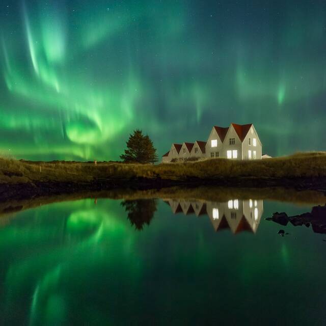 Iceland Aurora houses PanoSquare