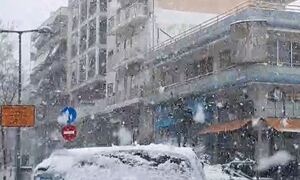 Καιρός τώρα: Πυκνή χιονόπτωση στη Θήβα - Εντυπωσιακό video