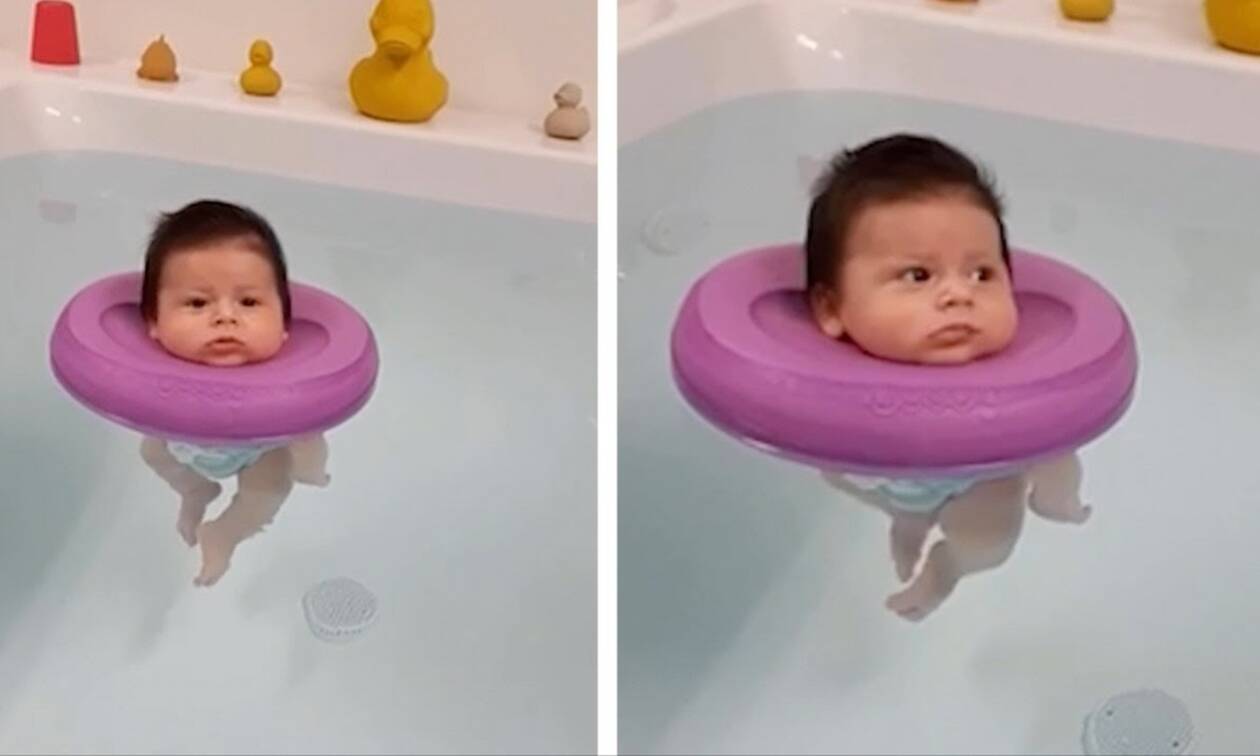 Αυτό το μωρό δεν ενθουσιάστηκε πολύ με το πρώτο το μπάνιο