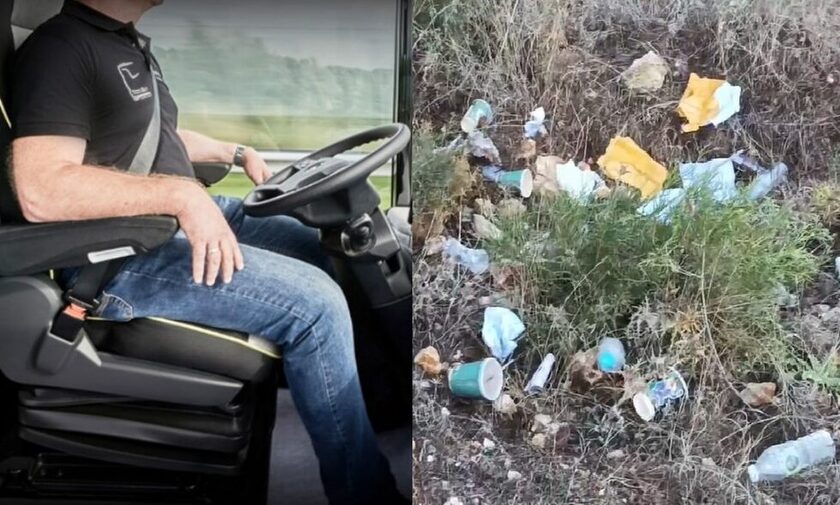 Ανεκδιήγητος οδηγός λεωφορείου στο Ρέθυμνο πετάει τα σκουπίδια στον δρόμο!