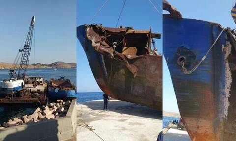 Κέα: Εντυπωσιακές εικόνες από την ανέλκυση πλοίου (vid)