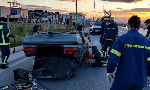 Τροχαίο ατύχημα στη Θεσσαλονίκη: Ανατράπηκε όχημα στη Εγνατία Οδό