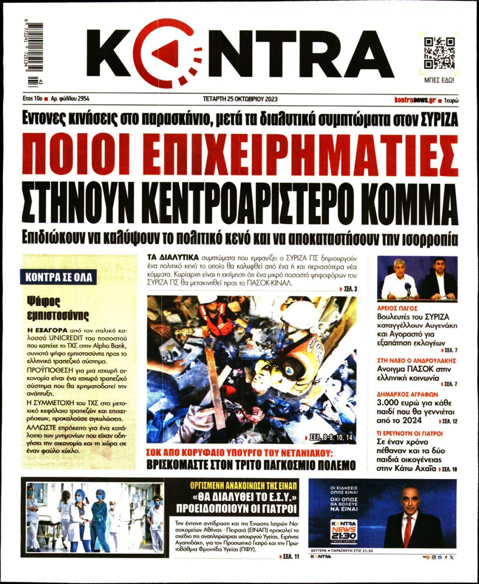 Πρωτοσέλιδο Εφημερίδας - Kontra News - 2023-10-25